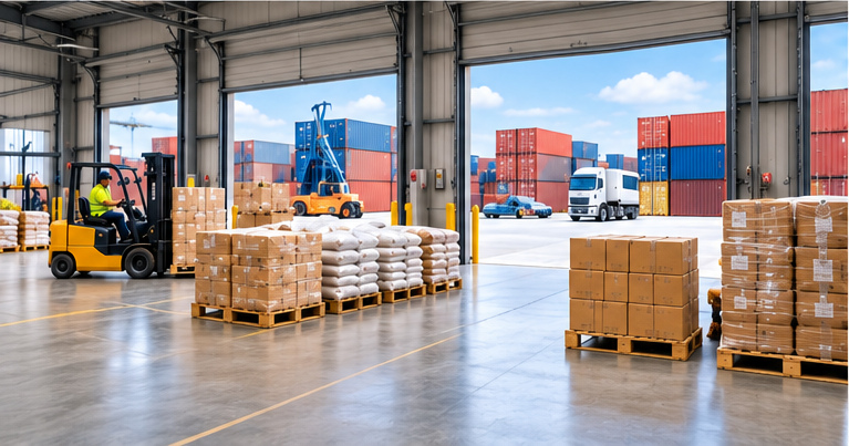 Warehouse and port logistics supporting international trade